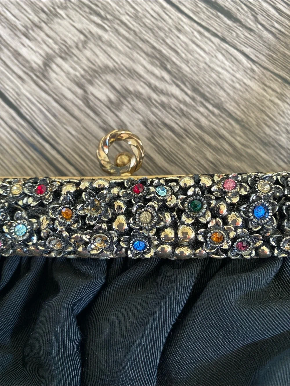 Vintage Elegant Black Evening Handbag with Jeweled Frame Guild Creations